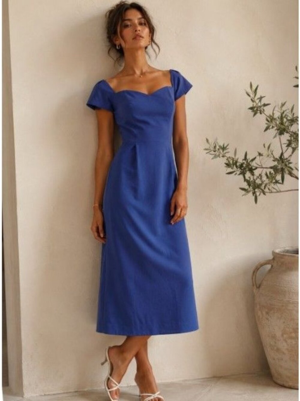 Dress the Population French Blue Midi Dress Old Money Glam Wedding Guest S